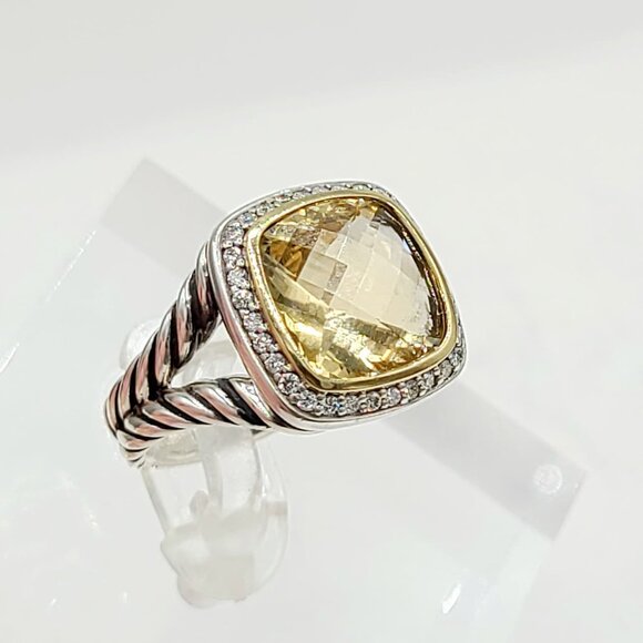 David Yurman Albion Champagne Citrine Diamond Ring w/ 18K Gold & Diamonds - Sz 7 - Picture 6 of 16